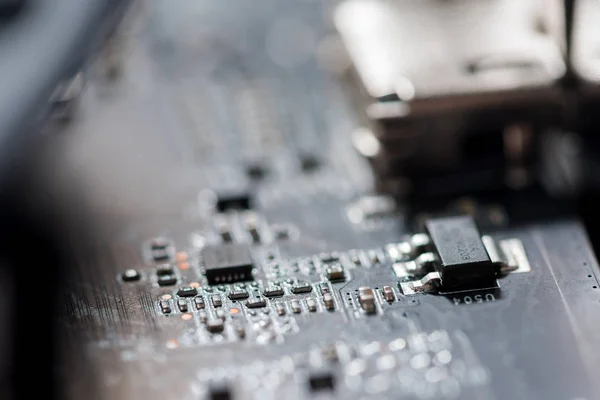 Abstrakte Nahaufnahme Des Elektronischen Computerhintergrunds Des Mainboards Logikboard Cpu Motherboard — Stockfoto