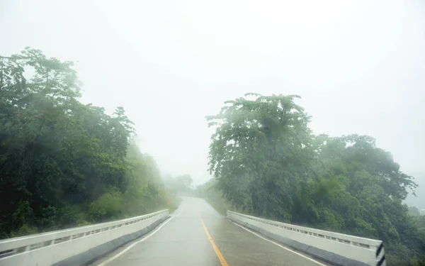 Mglisty Droga Lesie Piękna Ścieżka Dydaktyczna Obraz Umieścić Ziarna — Zdjęcie stockowe