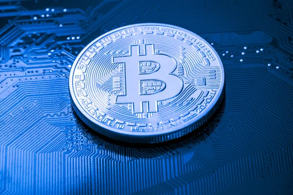 Close Bitcoin Money Money Mining Connect Internet Network — стоковое фото