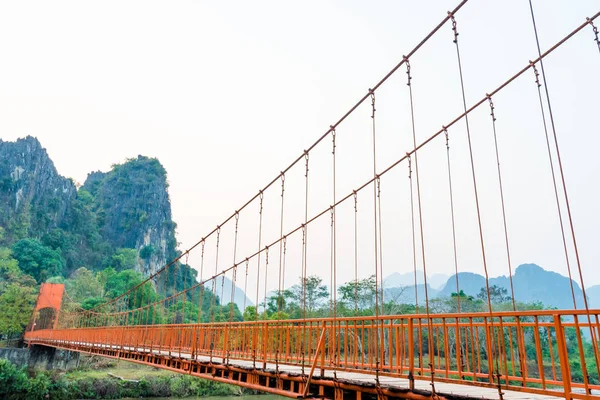 Orange Bridge Song River Landmark Vang Vieng Laos Stock Picture