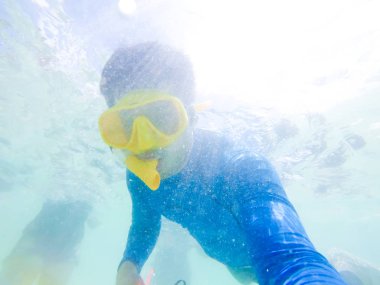 Tayland okyanustaki adada şnorkel.