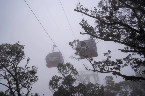 Cable car in the fog.Beautiful nature trail (da nang,vietnam)