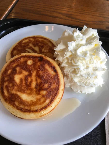 Stack Tasty Pancakes Whip Cream — Stock Photo, Image