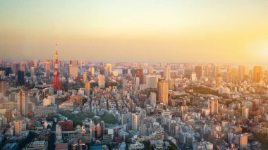Tokyo 'nun en güzel manzaralı kulesi Tokyo' da gün batımında Japonya 'da..