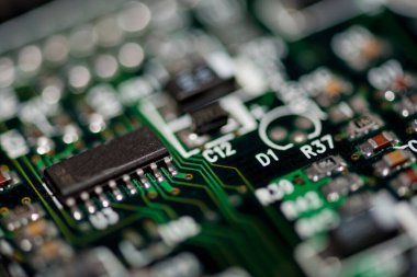 Özet olarak, anakart elektronik arkaplanı kapat. (mantık kartı, Cpu ana kartı, devre, sistem kartı, mobo)