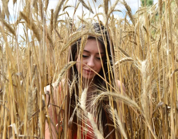 Beautiful Girl Released Field Spikes New Normal 2020 — Stock Photo, Image