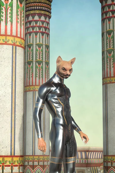 이집트 판타지 렌더링 일러스트 외계인 고양이 하나님 — 스톡 사진