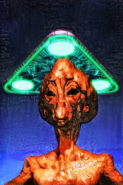 Ufo 外星人画3D 渲染科幻小说插图 — 图库照片