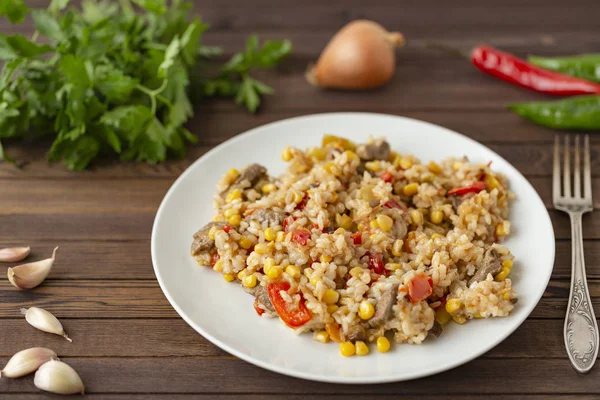 Fried Rice Beef Vegetables — Stock Photo, Image