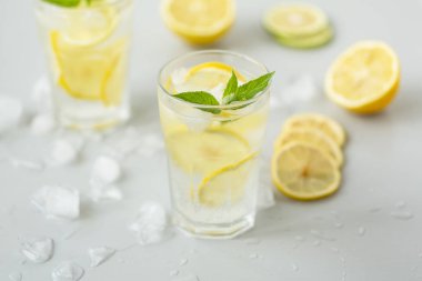 Limon, limon, nane ve buz ile alkollü içki (cin tonik).