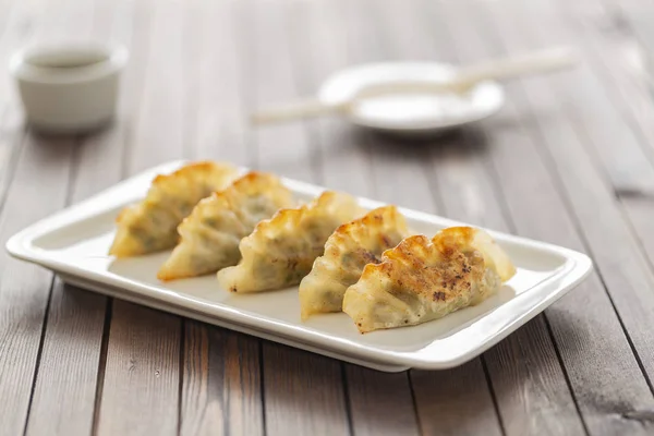 Pan Fried Dumpling Sauce Asian Food — Stock Photo, Image