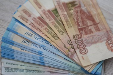 Banknot doku. Rus para, banknot yakın makroyu oluşturan, Rublesi para yakın çekim.