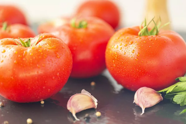 Chilitomaten Knoblauch Und Andere Gewürze Zur Herstellung Von Ketchup — Stockfoto