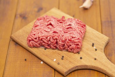Portion of minced meat on a cutting Board clipart