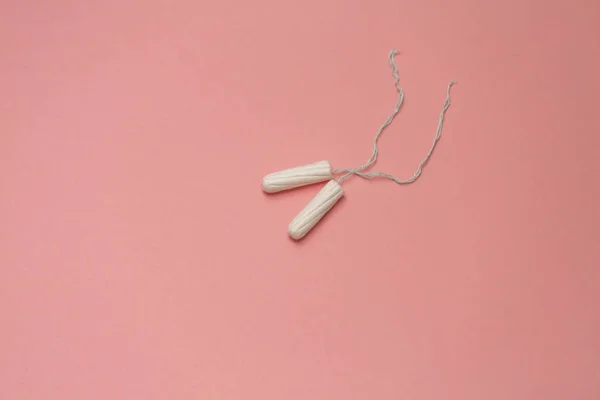 Cotton Tampons Pink Background Menstrual Period Concept Woman Hygiene Protection — Stock Photo, Image