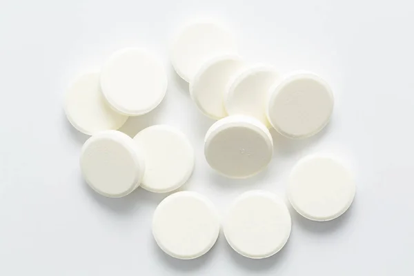 Felülnézete Hulladékbirtokos Fehér Tabletták Fehér Háttér — Stock Fotó