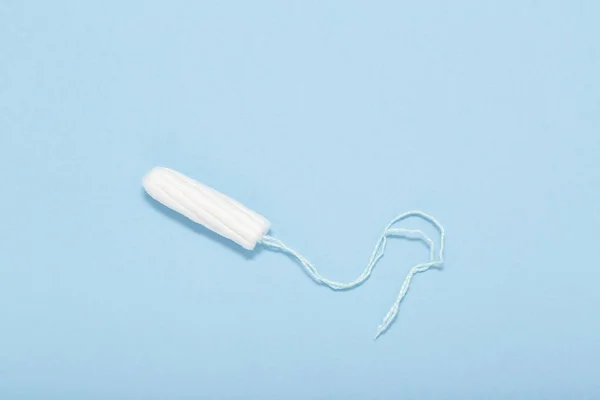 Cotton Tampon Blue Background Menstrual Period Concept Woman Hygiene Protection — Stock Photo, Image