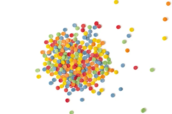 Polvilhas Redondas Coloridas Confete Açúcar Fundo Branco Pontos Açúcar Polvilhe — Fotografia de Stock