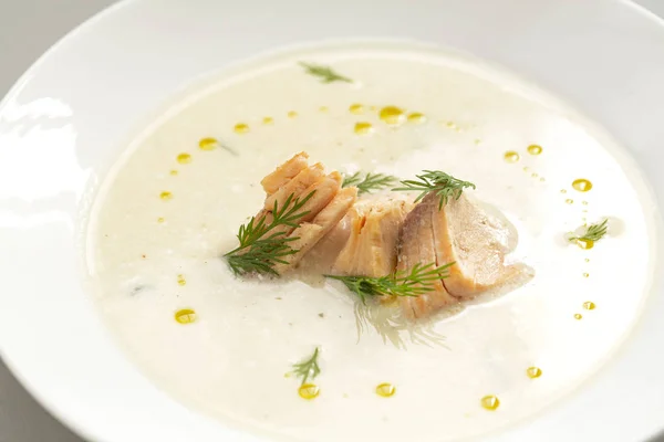 Finnish Creamy Soup Wild Salmon Bowl Creamy Soup Salmon Healthy — Stock Photo, Image