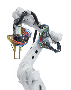 Kırpma yolu ile beyaz arka plan üzerinde izole sanayi robot kol