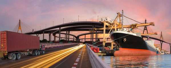 Panoramatransport Und Logistikkonzept Lkw Boot Flugzeug Für Logistischen Importexport Hintergrund — Stockfoto