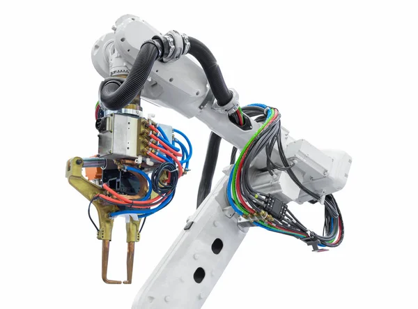 Промышленные Роботизированные Руки Изолированы Белом Фоне Вырезкой Пути — стоковое фото