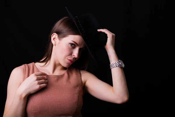 Beautiful Woman Wearing Wool Hat Retro Style Image — Stock Photo, Image