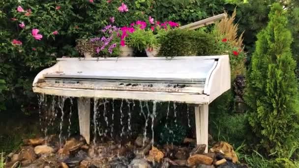 Fontana Acqua Bianca Pianoforte Coda Nel Giardino Estivo — Video Stock