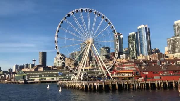 Seattle Waterfront Von Elliot Bay — Stockvideo