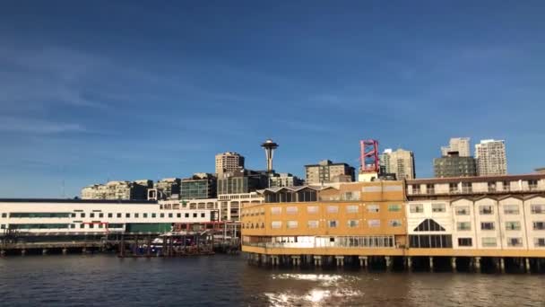 Seattle Waterfront Von Elliot Bay — Stockvideo