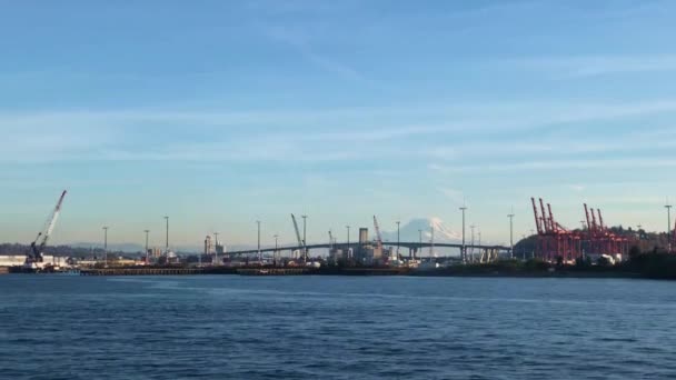 Seattle Bridge Und Rainier Aus Elliot Bay — Stockvideo