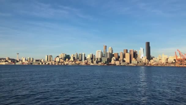 Die Skyline Von Seattle Und Tauchkräne Hafen Von Elliot Bay — Stockvideo