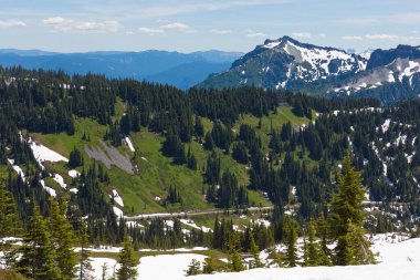 Cascade Dağı 'ndan görülebilen volkanlarla dolu güzel bir manzara. Rainier