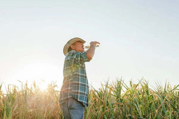 Yaşlı bir çiftçinin işten izin almasının yan görüntüsü,