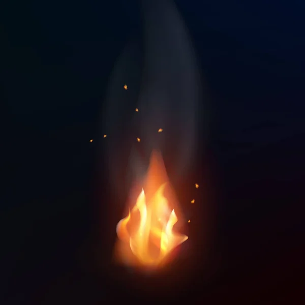 Flamme de feu réaliste sur fond sombre. Illustration vectorielle isolée — Image vectorielle