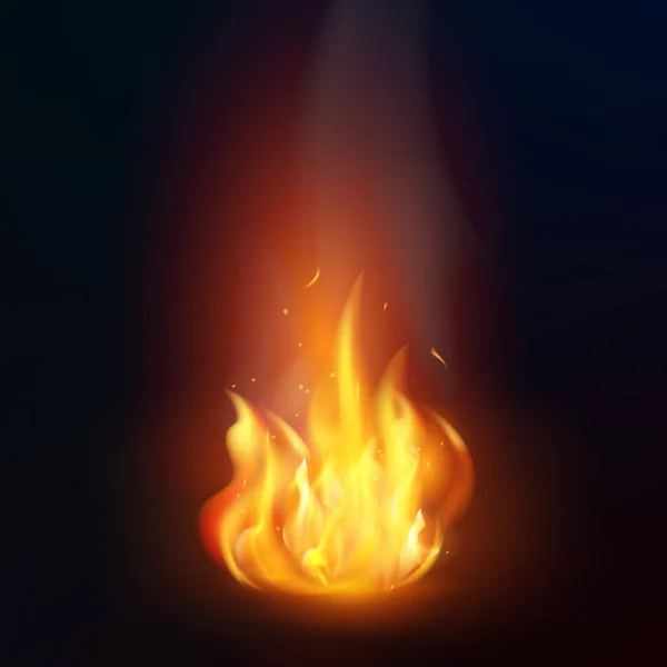 Flamme de feu réaliste sur fond sombre. Illustration vectorielle isolée — Image vectorielle