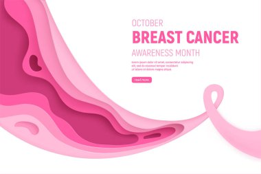 Meme kanseri farkındalık ay kağıt kesme kavramı. Kağıt sanat pembe kurdele - Ekim sağlık sembolü. Kadın için uluslararası sağlık kampanyası. Zanaat vektör illüstrasyon