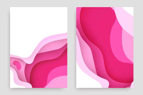 Pancartas de corte de papel engastadas con fondo abstracto de limo 3D y capas de ondas rosas. Diseño de diseño abstracto para folleto y folleto. ilustración de vectores de arte de papel — Vector de stock