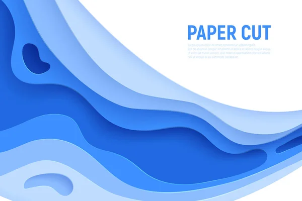 Papier bleu coupe bannière avec fond abstrait de boue 3D et les couches d'ondes bleues. Schéma abstrait pour brochure et dépliant. Illustration vectorielle d'art papier — Image vectorielle