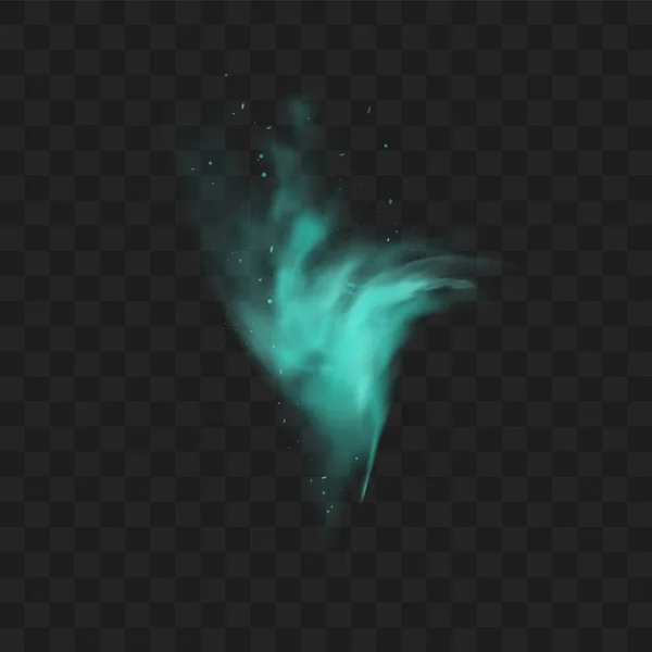 暗い透明な背景に隔離された青い煙 現実的な青い魔法の霧の雲 化学毒性ガス 蒸気波 現実的なベクトル図 — ストックベクタ