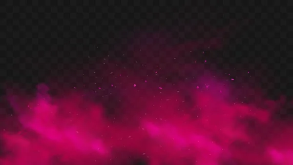 透明な暗い背景に隔離された赤い煙や霧の色 粒子によるピンク粉末爆発 カラフルな塵の雲が爆発し 塗料ホリ 霧のスモッグ効果 現実的なベクトル図 — ストックベクタ