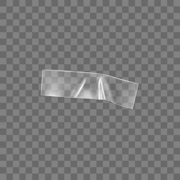 透明な背景に分離された透明接着プラスチックテープ。写真や紙の固定具のためのしわ接着剤プラスチック粘着テープ。現実的なしわのストリップ孤立した3Dベクトル図 — ストックベクタ