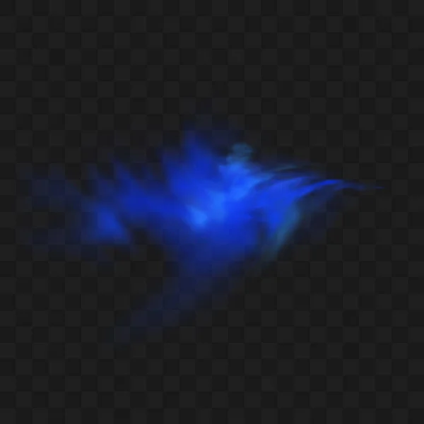 Modrý kouř izolovaný na tmavém průhledném pozadí. Realistický modrý magický oblak mlhy, chemický jedovatý plyn, parní vlny. Realistická vektorová ilustrace — Stockový vektor