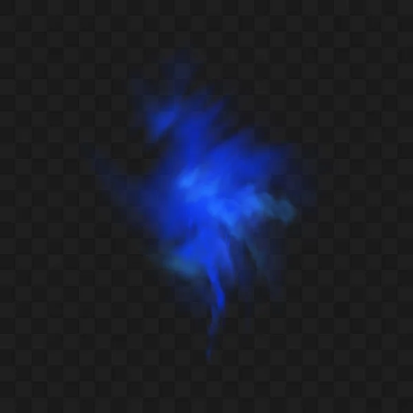 Синий дым на темном прозрачном фоне. Настоящее голубое волшебное туманное облако, химический токсичный газ, паровые волны. Реалистичная векторная иллюстрация — стоковый вектор