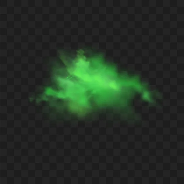 Zelený kouř izolovaný na průhledném pozadí. Realistický zelený zápach, magický mlžný mrak, chemický jedovatý plyn, parní vlny. Realistická vektorová ilustrace — Stockový vektor