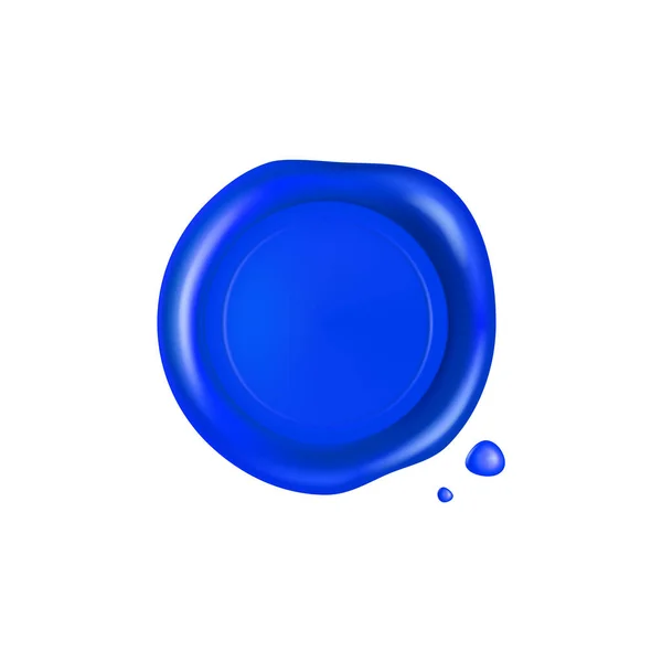 Blauwe wax zegel. Wax zegel stempel geïsoleerd op witte achtergrond. Realistische gegarandeerde blauwe stempel. Realistische 3D vector illustratie — Stockvector