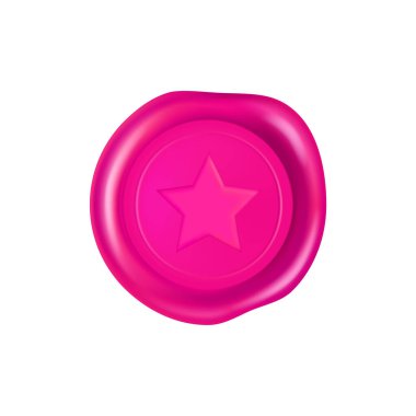 Yıldızlı pembe balmumu mühür. Balmumu mühür damgası beyaz arka planda izole edilmiş. Gerçekçi garantili pembe damga. Gerçekçi 3d vektör illüstrasyonu