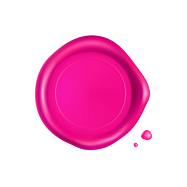 Pembe balmumu mühür. Balmumu mühür damgası beyaz arka planda izole edilmiş. Gerçekçi garantili pembe damga. Gerçekçi 3d vektör illüstrasyonu