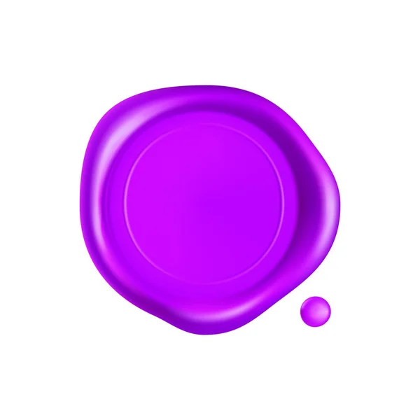 Sigillo di cera viola. Timbro sigillo cera isolato su sfondo bianco. Timbro viola garantito realistico. Illustrazione vettoriale 3D realistica — Vettoriale Stock