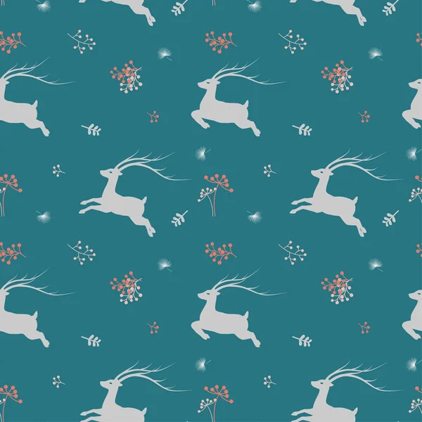 Weihnachten nahtlose Muster mit Hirsch und Wildblume auf Pastell-Stimmung — Stockvektor